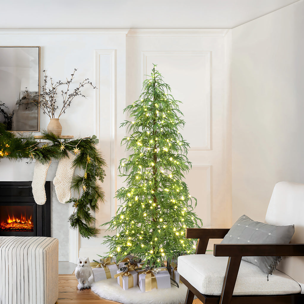 6Ft Pre-Lit Green Slender Artificial Cedar Christmas Tree with Metal Stand