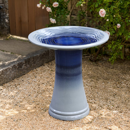 Crest Ceramic Garden Bird Bath, Blue Ombre, 18"
