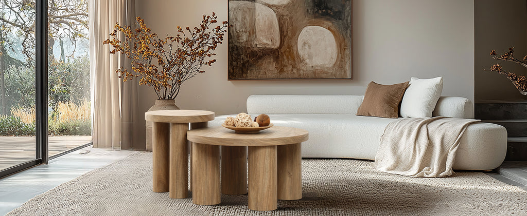 Oak Finish Manufactured Wood Round Coffee Table with 4 Legs