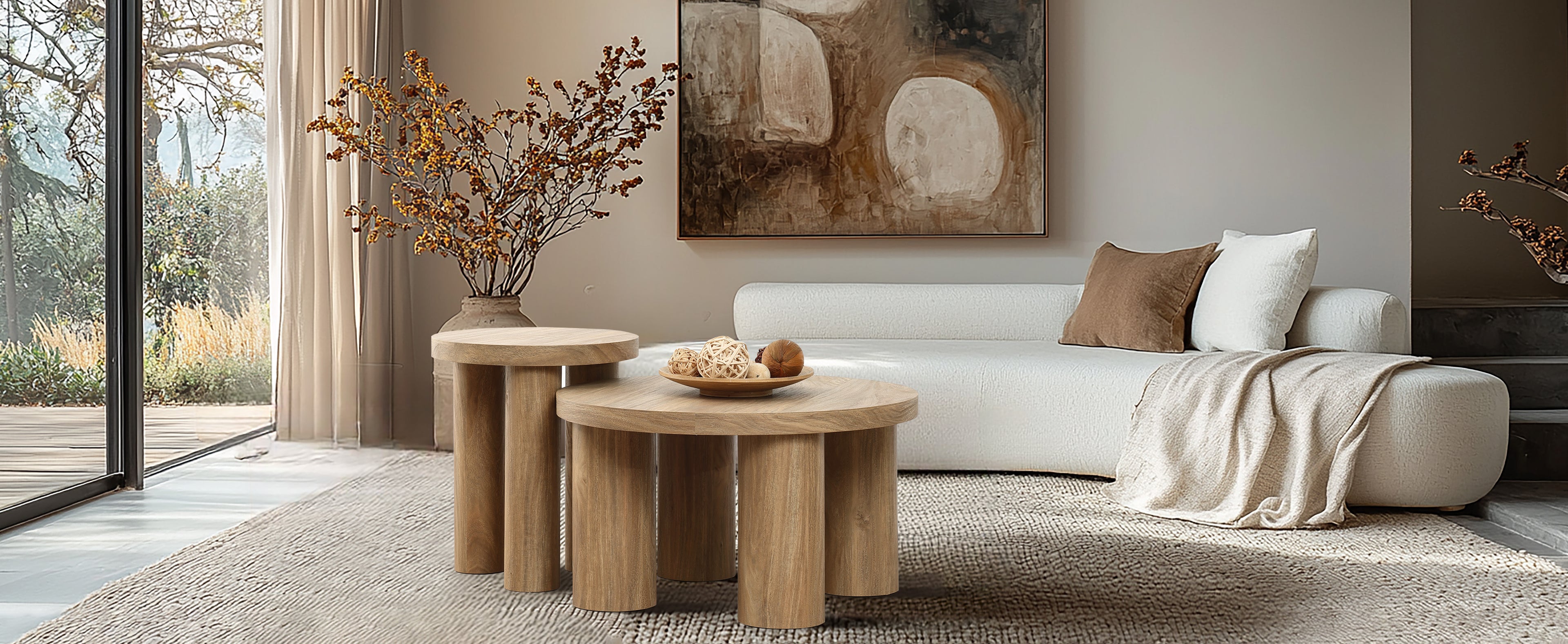 Oak Finish Manufactured Wood Round Coffee Table with 4 Legs