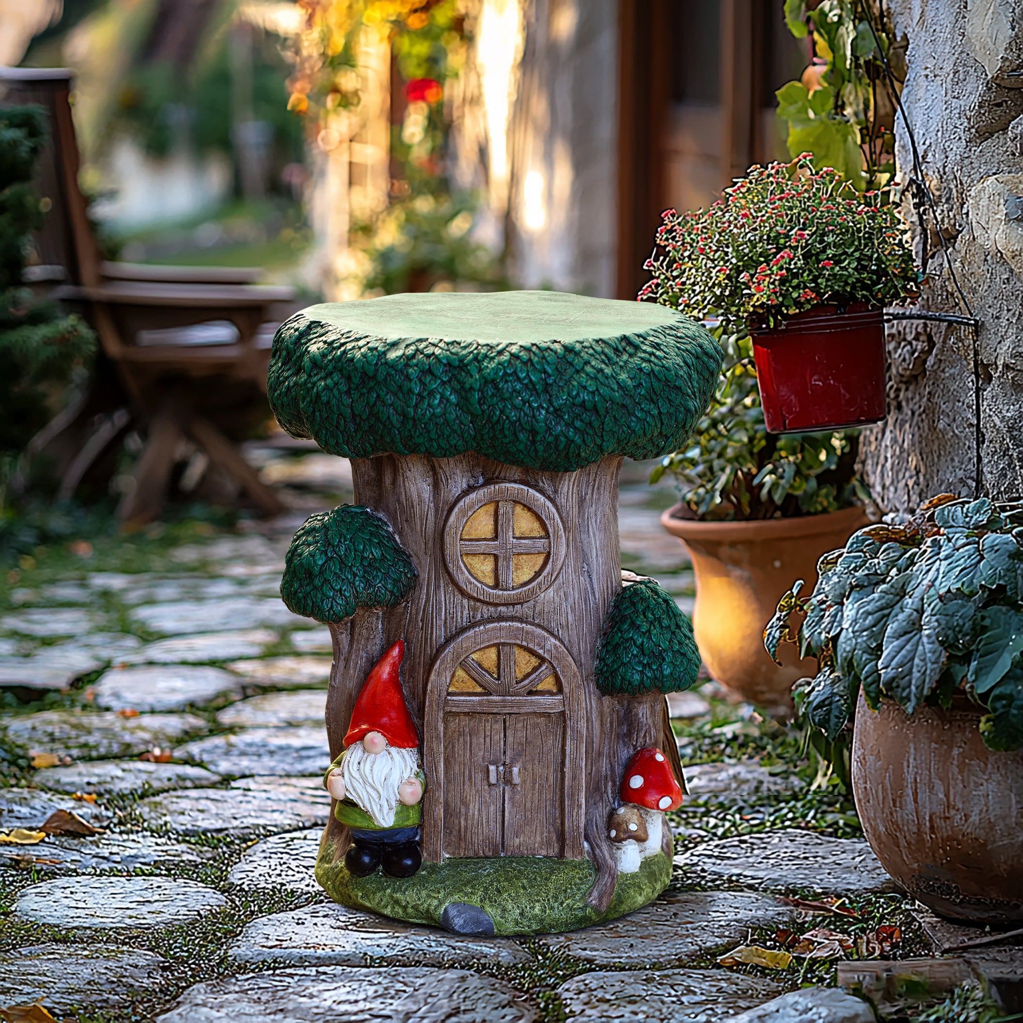 Gnome Tree Stump MgO Indoor and Outdoor Sculpture Side Table