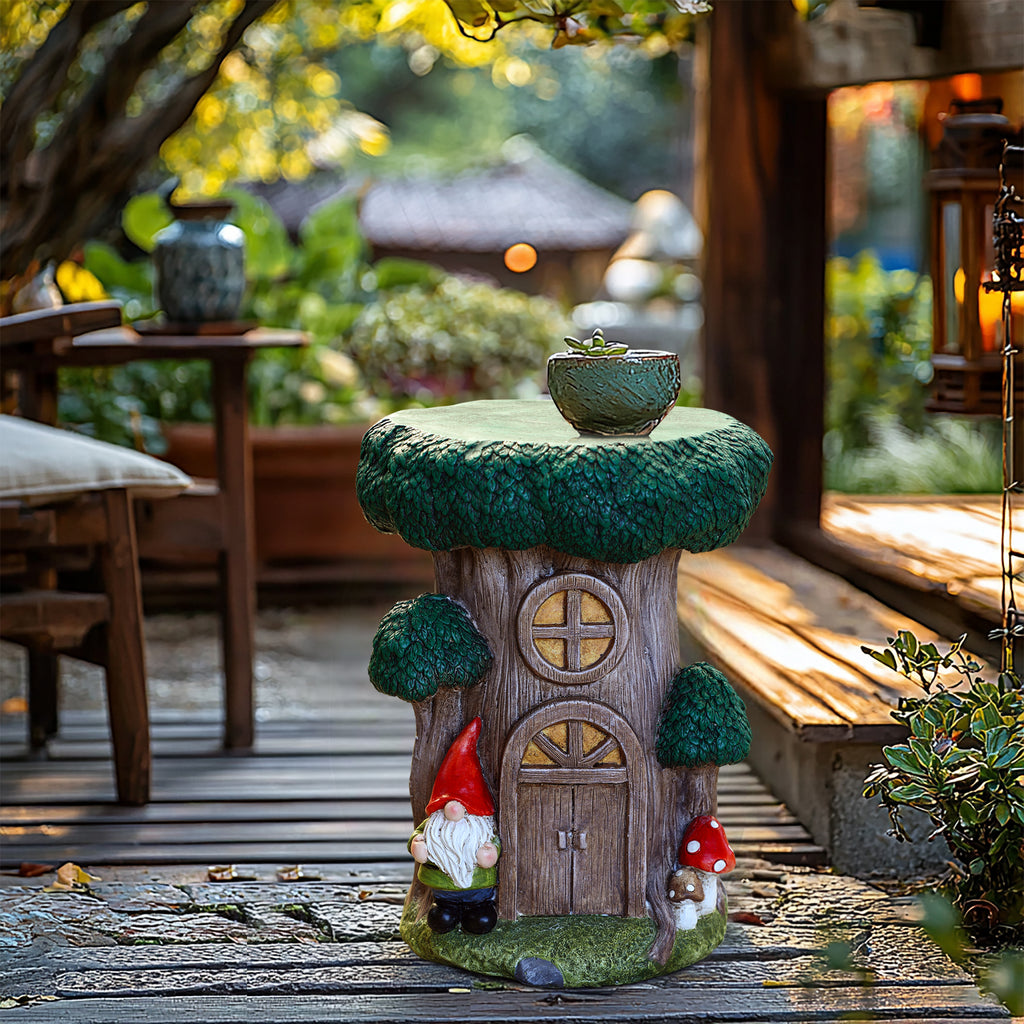 Gnome Tree Stump MgO Indoor and Outdoor Sculpture Side Table