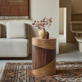 Modern Rustic Natural & Dark Wood Round Side Table, 20” Tall