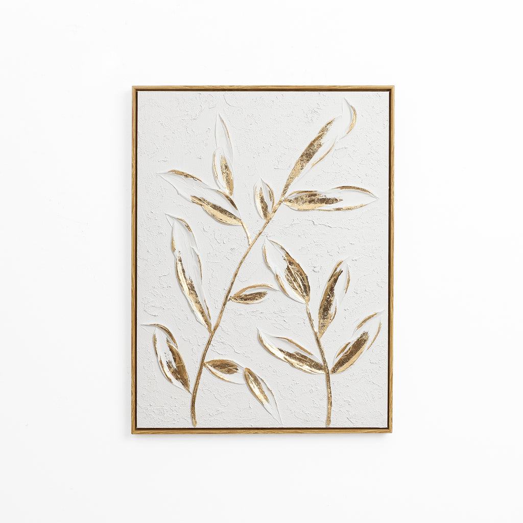 White with Gold Flower Canvas Framed Wall Decor
