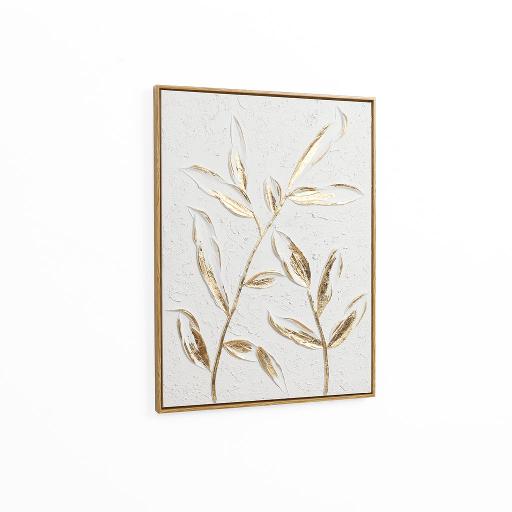 White with Gold Flower Canvas Framed Wall Decor