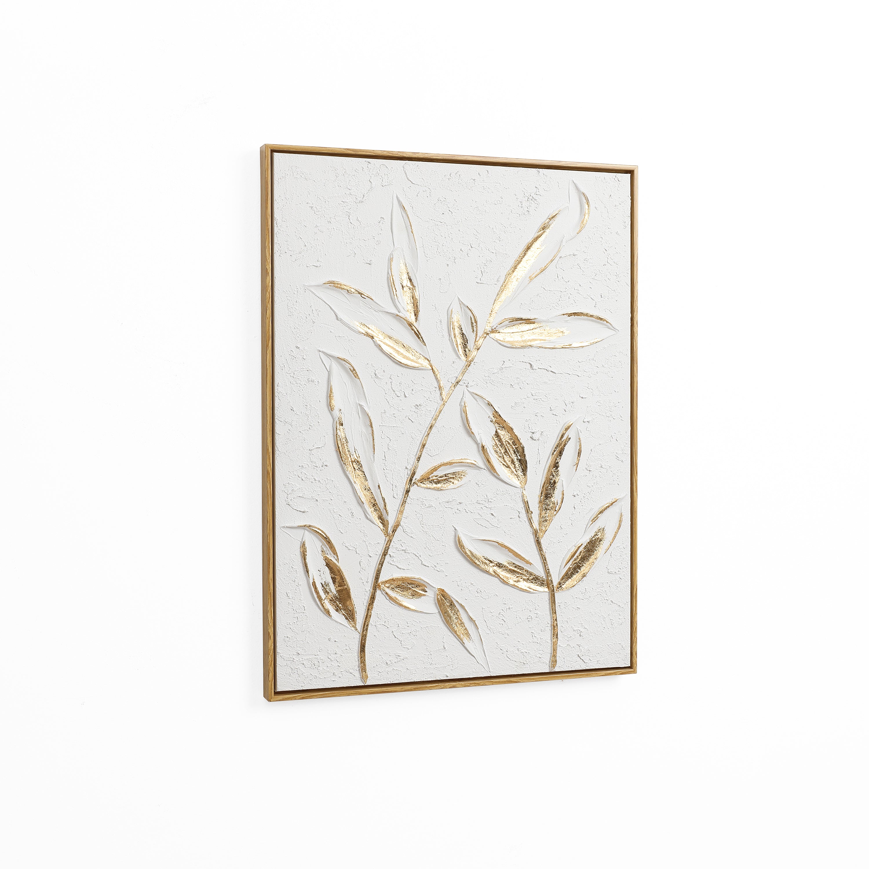 White with Gold Flower Canvas Framed Wall Decor