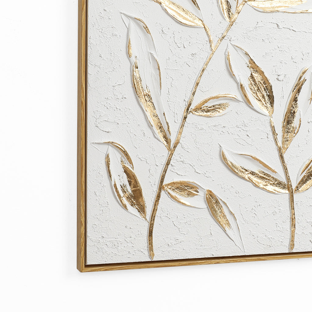 White with Gold Flower Canvas Framed Wall Decor