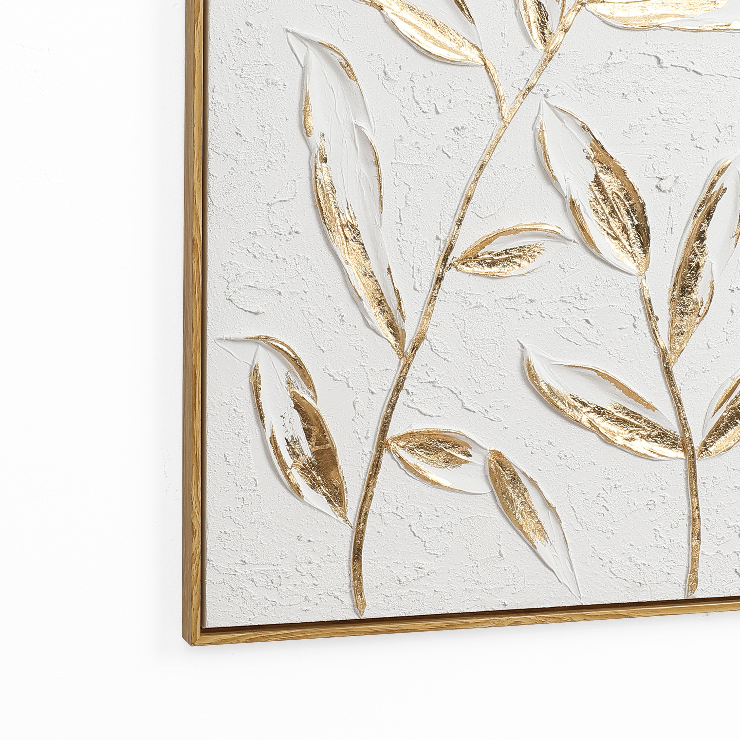 White with Gold Flower Canvas Framed Wall Decor