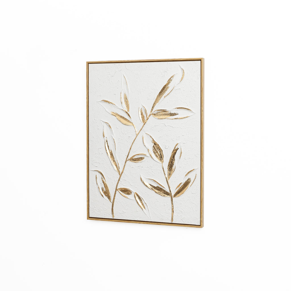 White with Gold Flower Canvas Framed Wall Decor