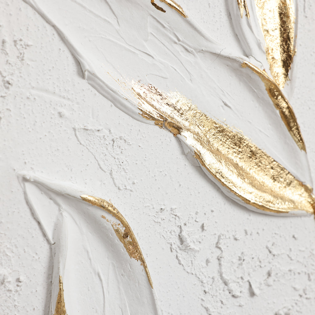 White with Gold Flower Canvas Framed Wall Decor