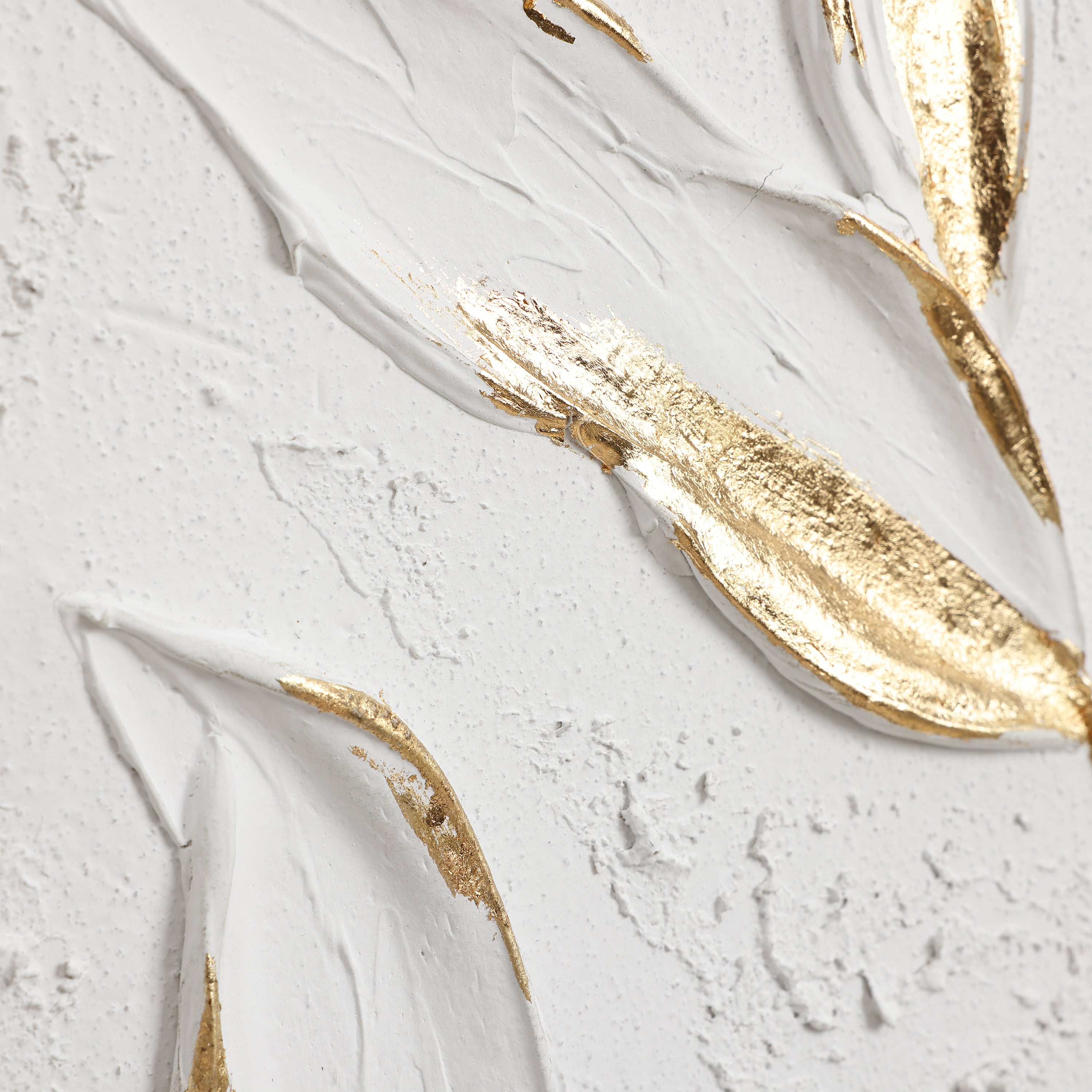 White with Gold Flower Canvas Framed Wall Decor