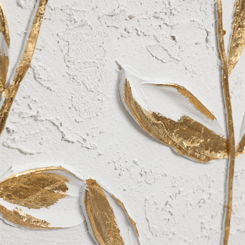 White with Gold Flower Canvas Framed Wall Decor