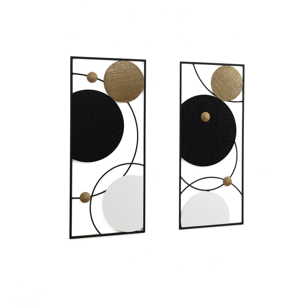 2-Piece Black, White, and Gold Modern Abstract Wall Decor Set