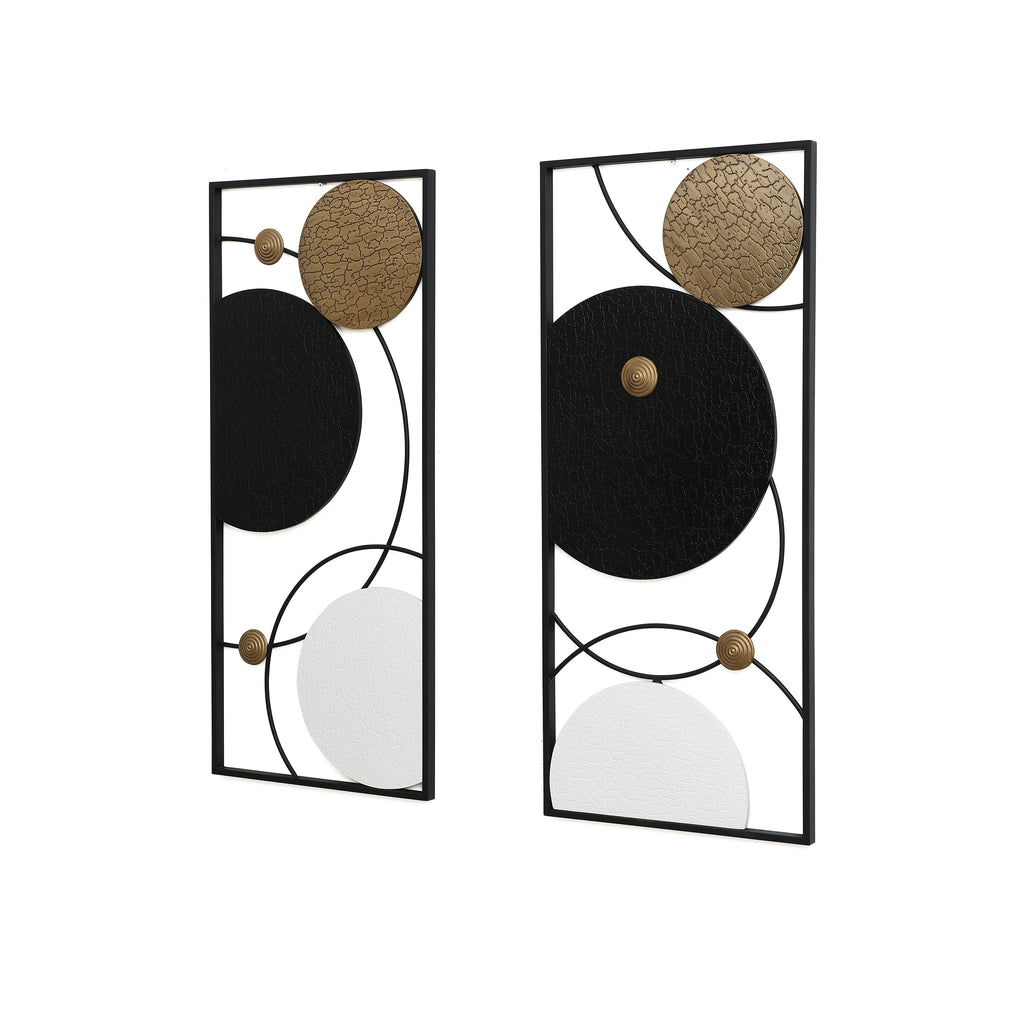 2-Piece Black, White, and Gold Modern Abstract Wall Decor Set