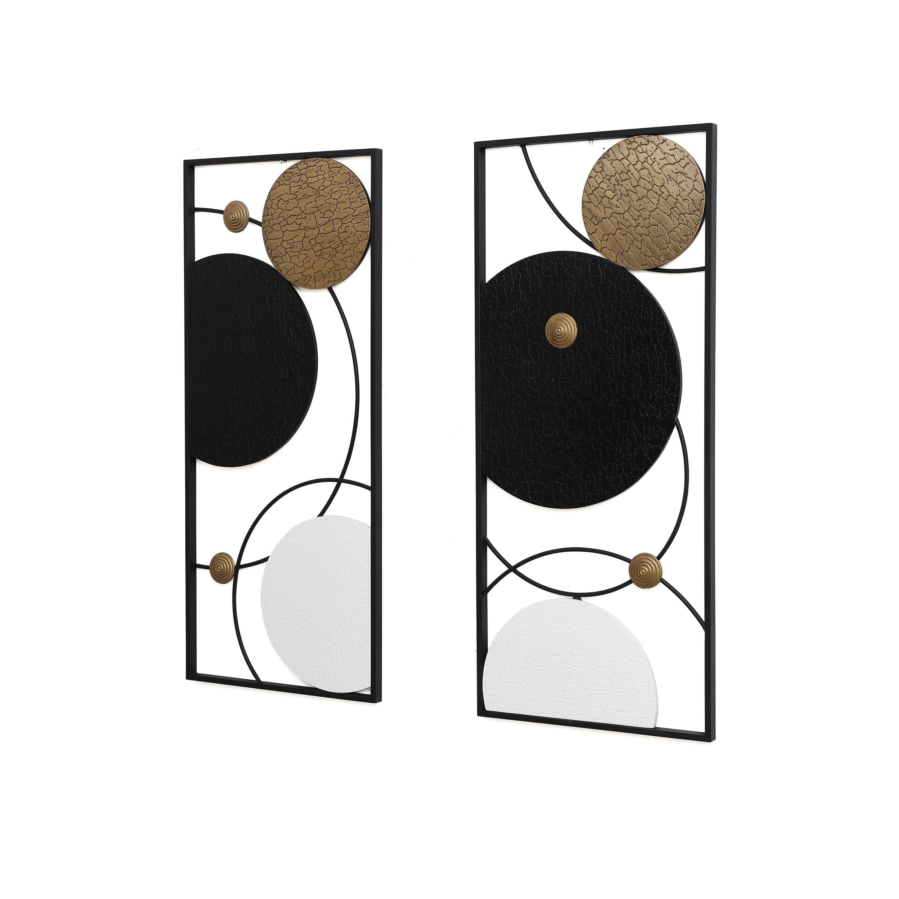 2-Piece Black, White, and Gold Modern Abstract Wall Decor Set
