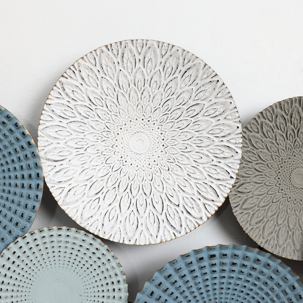 Multi-Color Distressed Plates 43.3-Inch Wide Abstract Metal Wall Decor