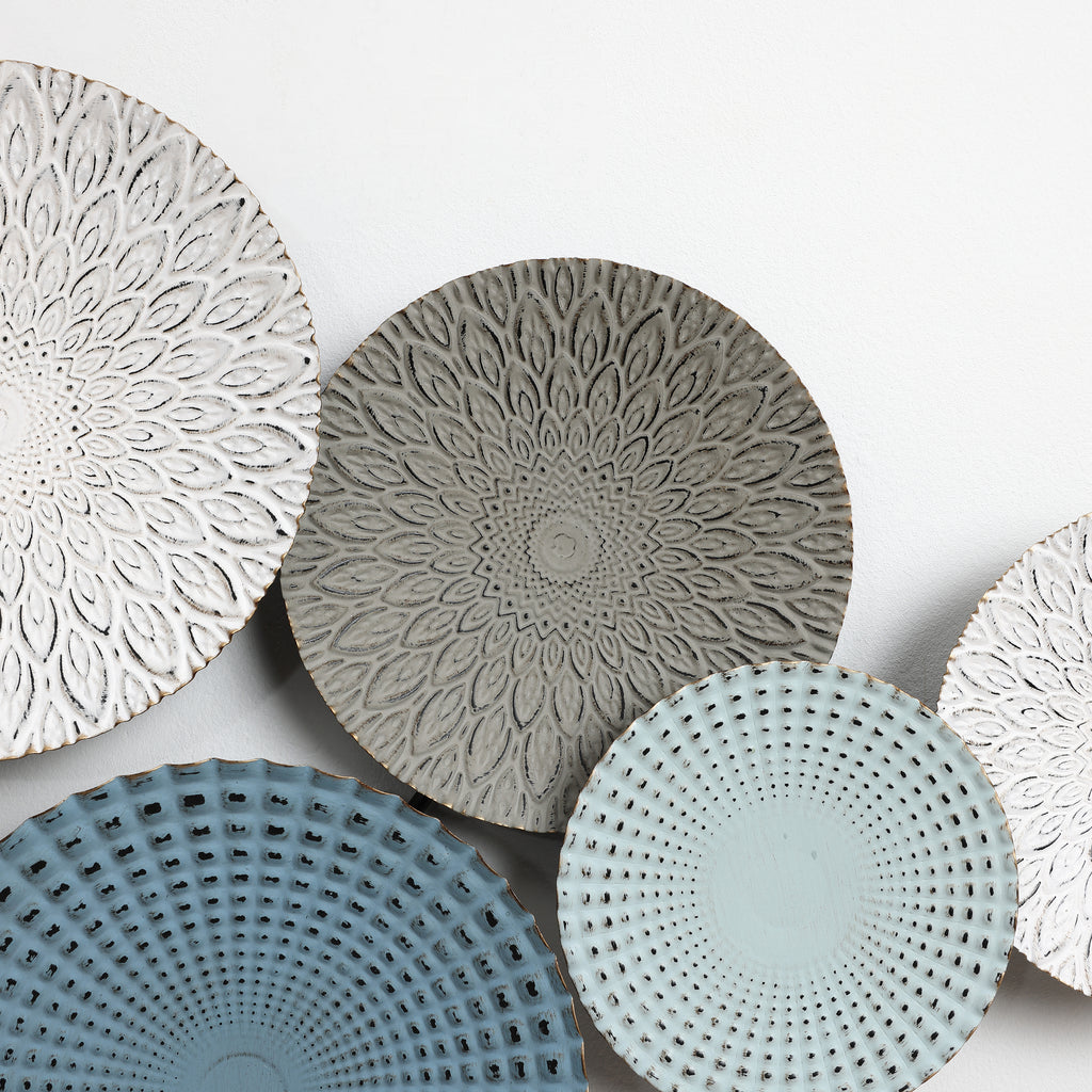 Multi-Color Distressed Plates 43.3-Inch Wide Abstract Metal Wall Decor