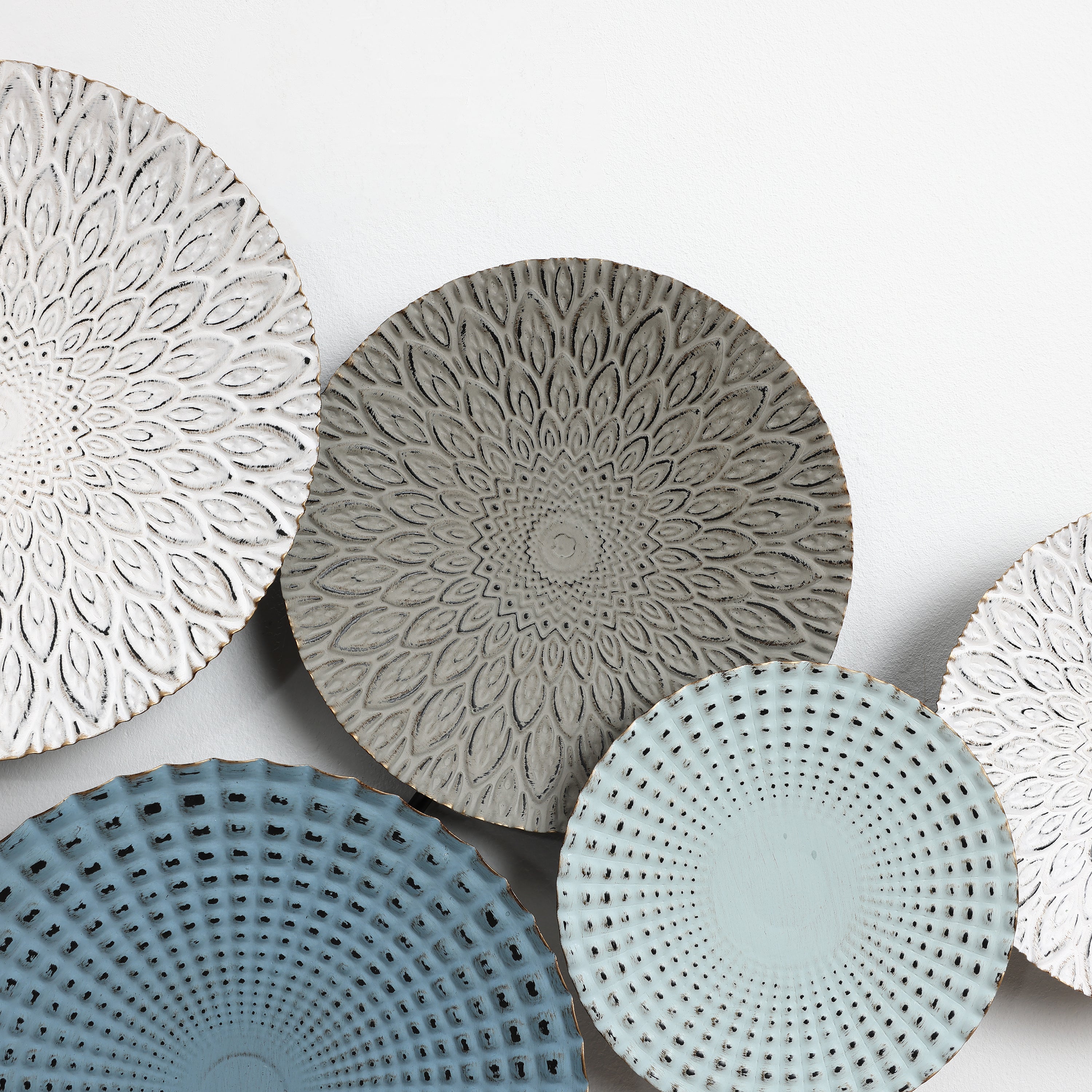 Multi-Color Distressed Plates 43.3-Inch Wide Abstract Metal Wall Decor