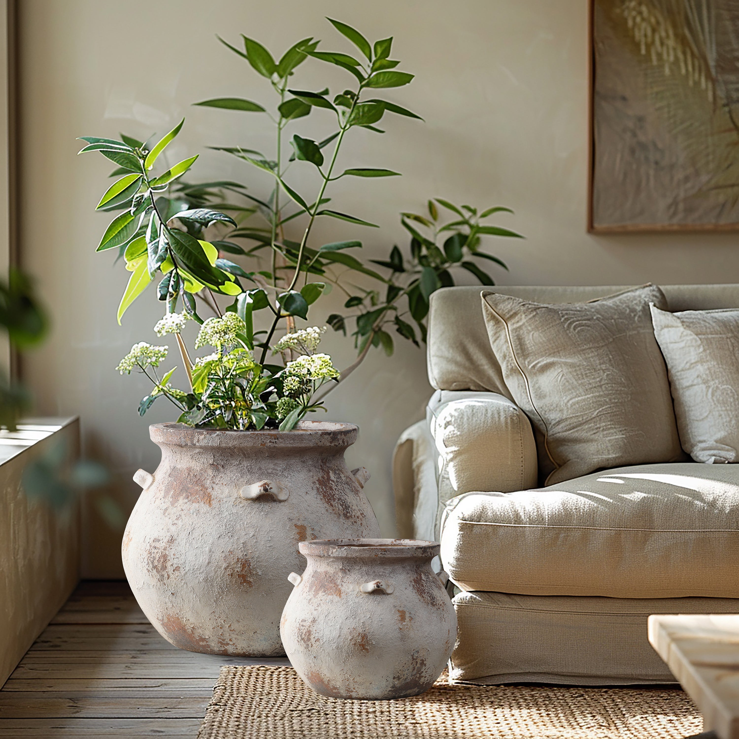 Off White Rustic Cauldron MgO Planter Pot