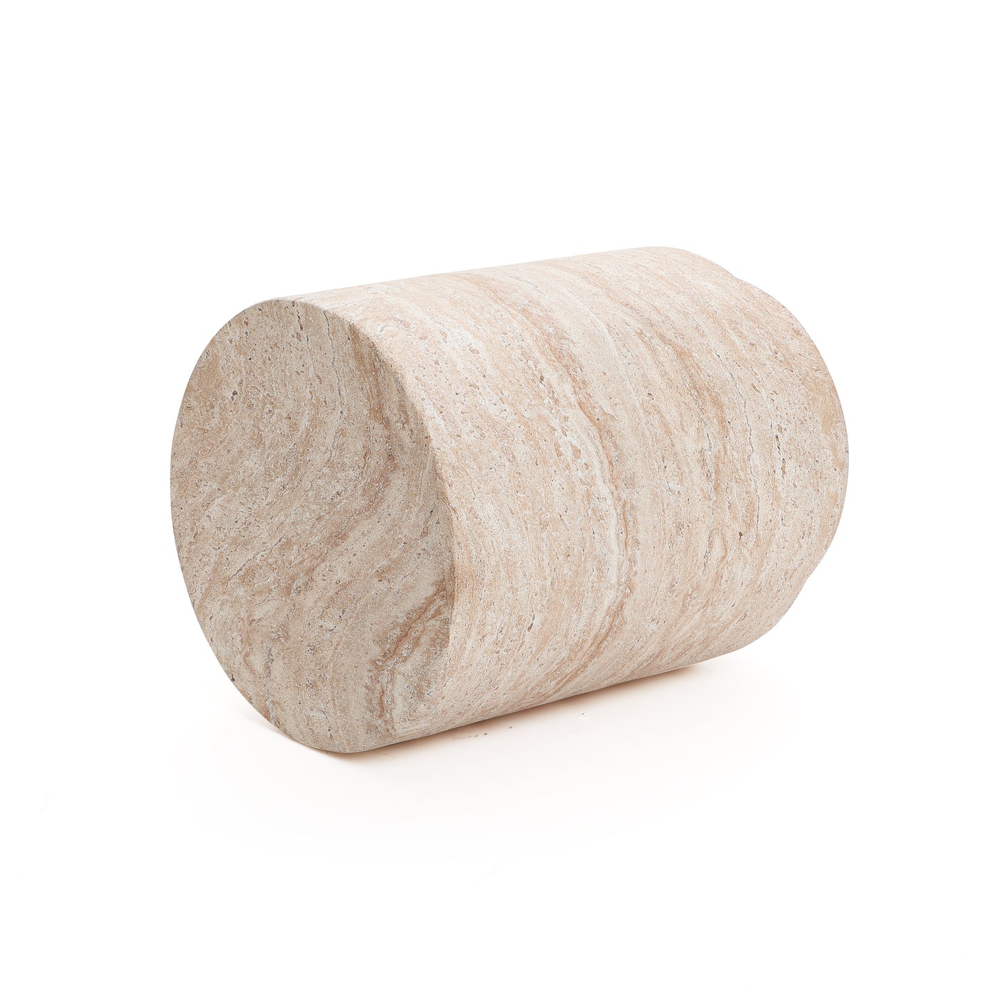 Torrent Round Faux Travertine MgO Side Table, Marbled Beige