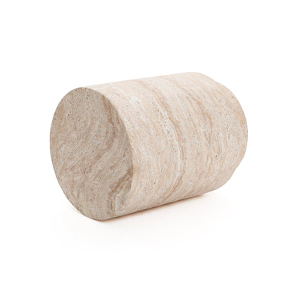 Torrent Round Faux Travertine MgO Side Table, Marbled Beige