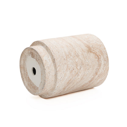 Torrent Round Faux Travertine MgO Side Table, Marbled Beige