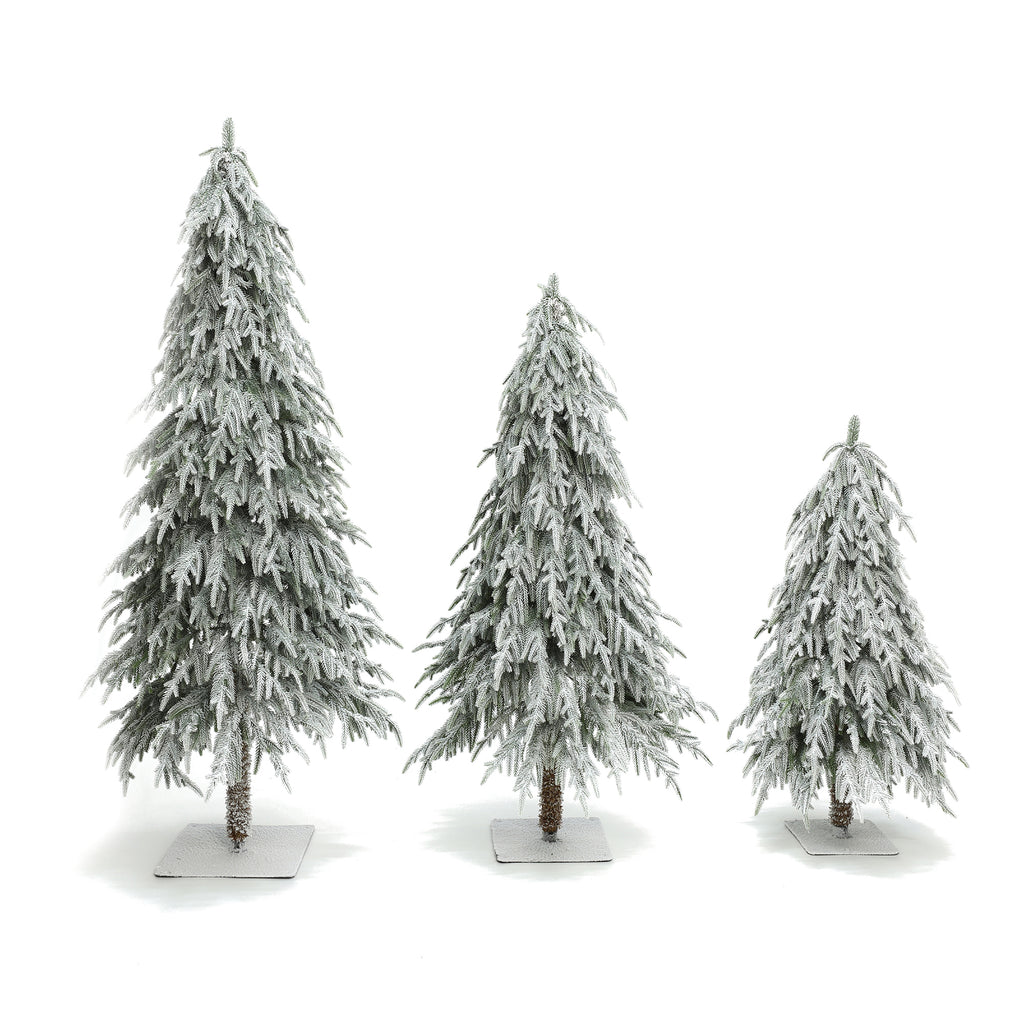 Set of 3 3Ft, 4Ft, and 5Ft Artifical Snow-Flocked Cedar Christmas Trees