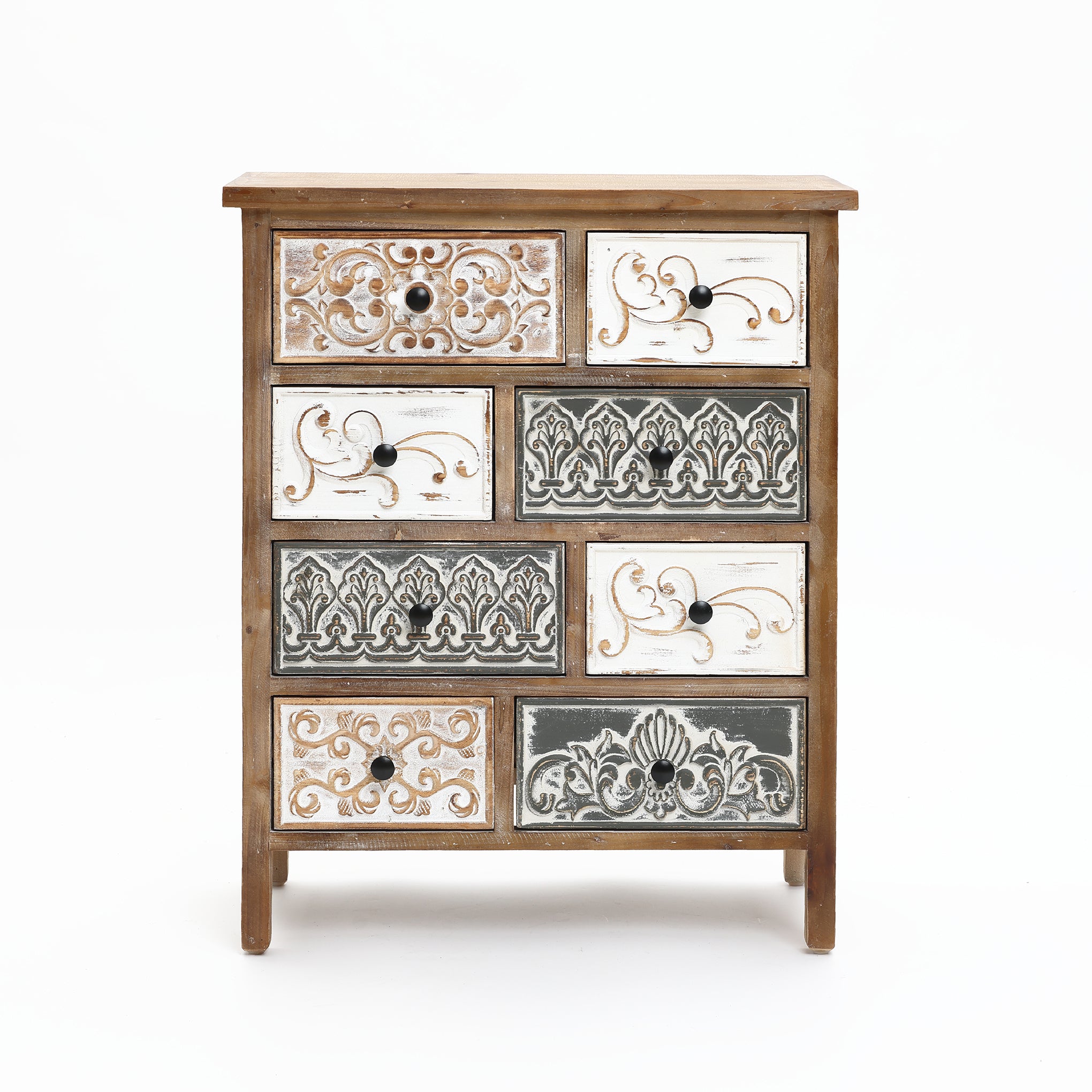 8-Drawer 32" H x 25.8" W Rustic Carved Wood Accent Chest