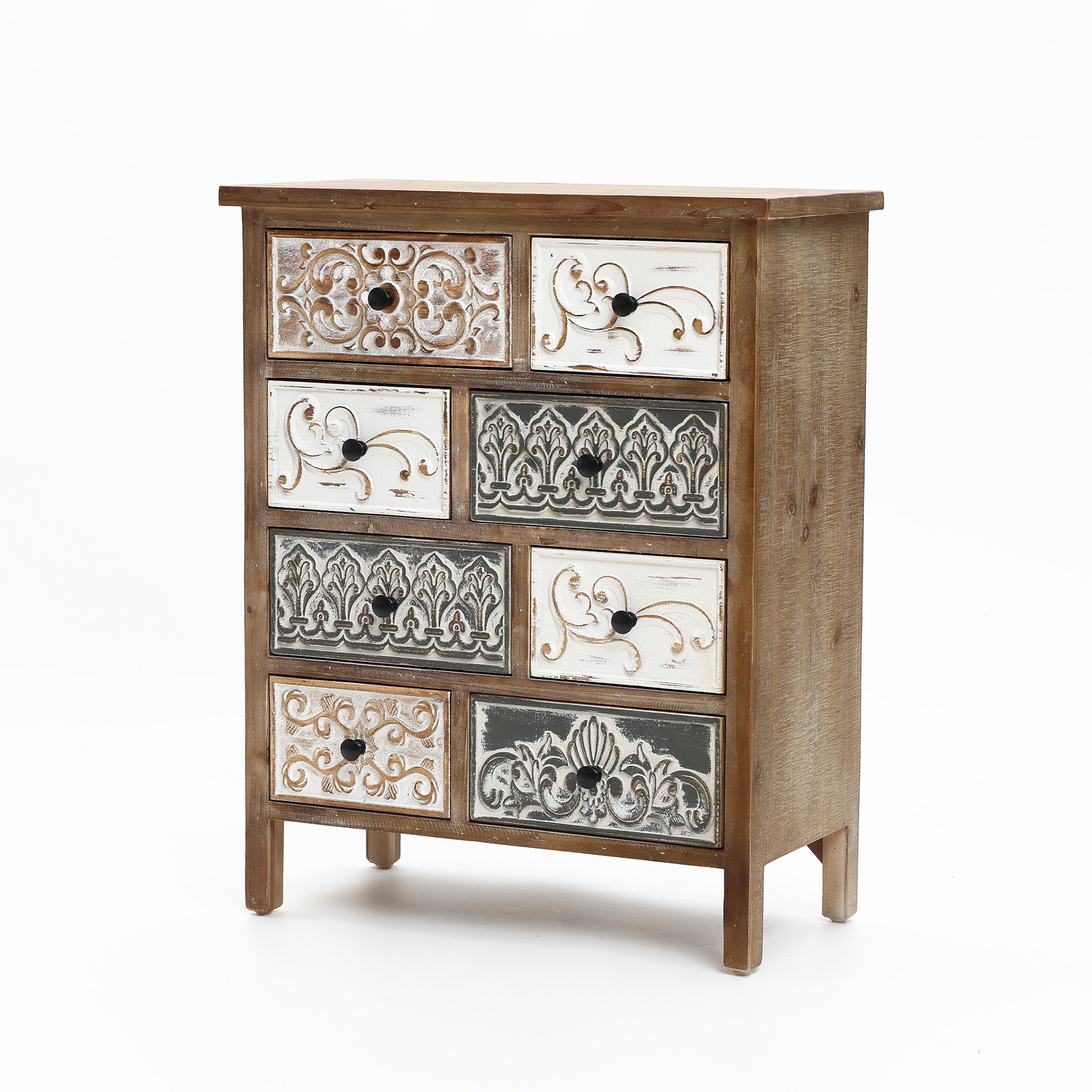 8-Drawer 32" H x 25.8" W Rustic Carved Wood Accent Chest