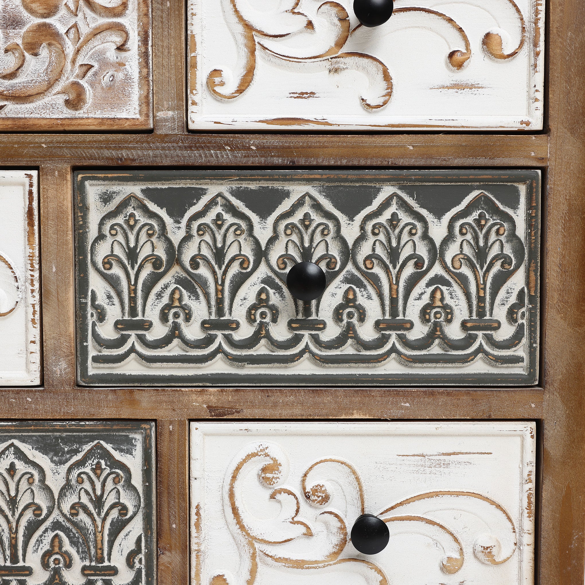 8-Drawer 32" H x 25.8" W Rustic Carved Wood Accent Chest