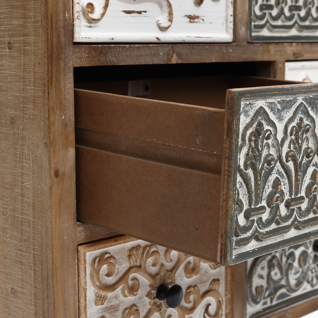 8-Drawer 32" H x 25.8" W Rustic Carved Wood Accent Chest