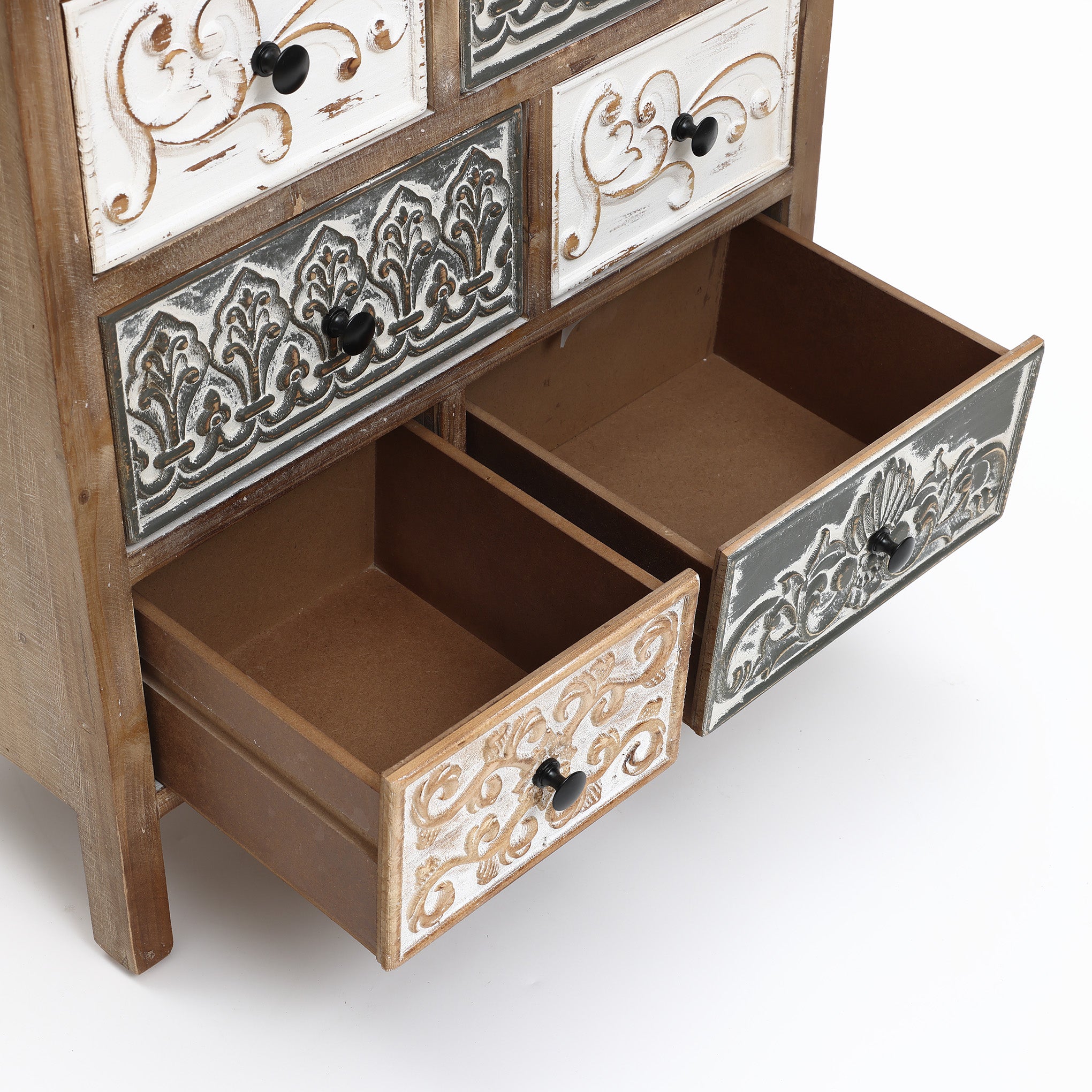 8-Drawer 32" H x 25.8" W Rustic Carved Wood Accent Chest