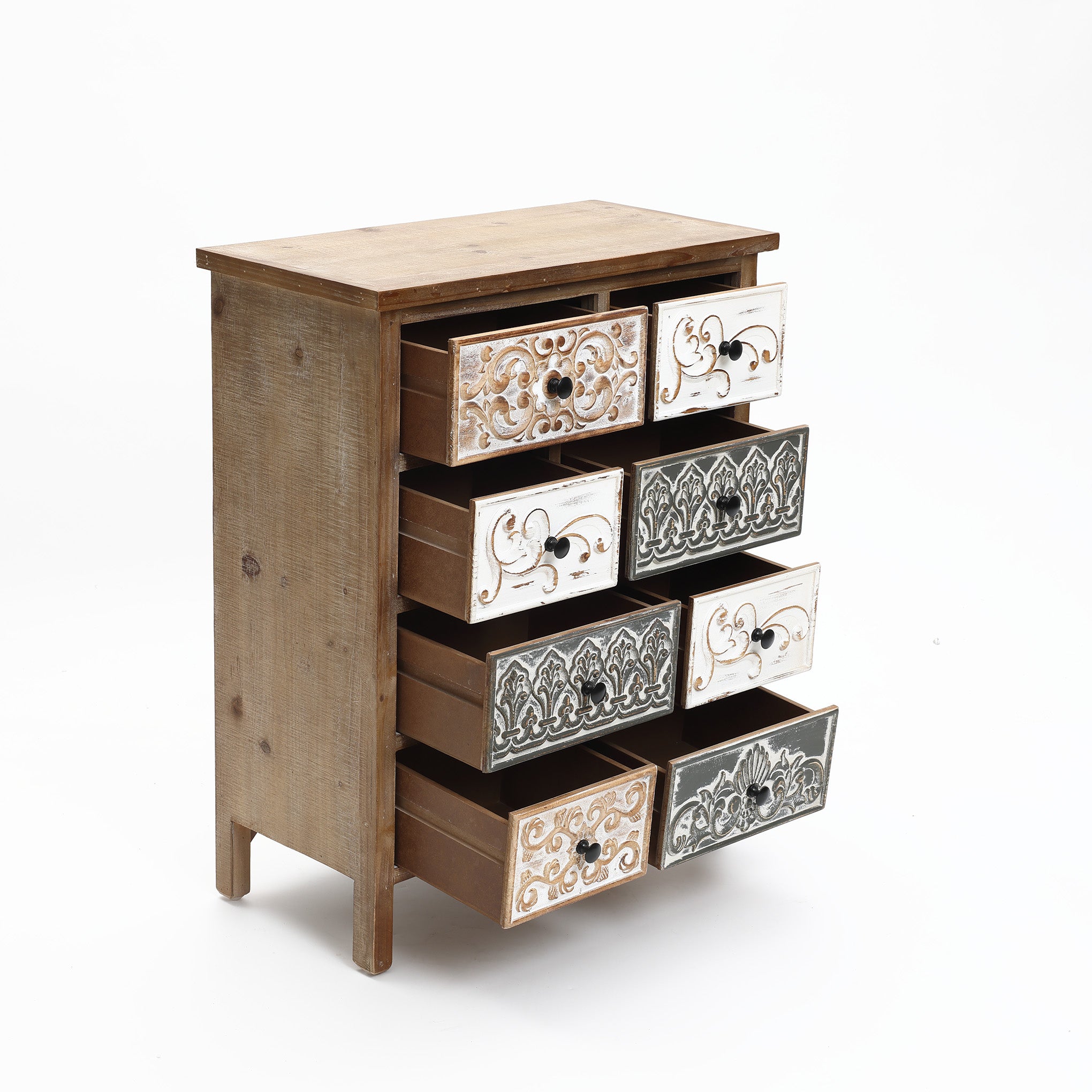 8-Drawer 32" H x 25.8" W Rustic Carved Wood Accent Chest