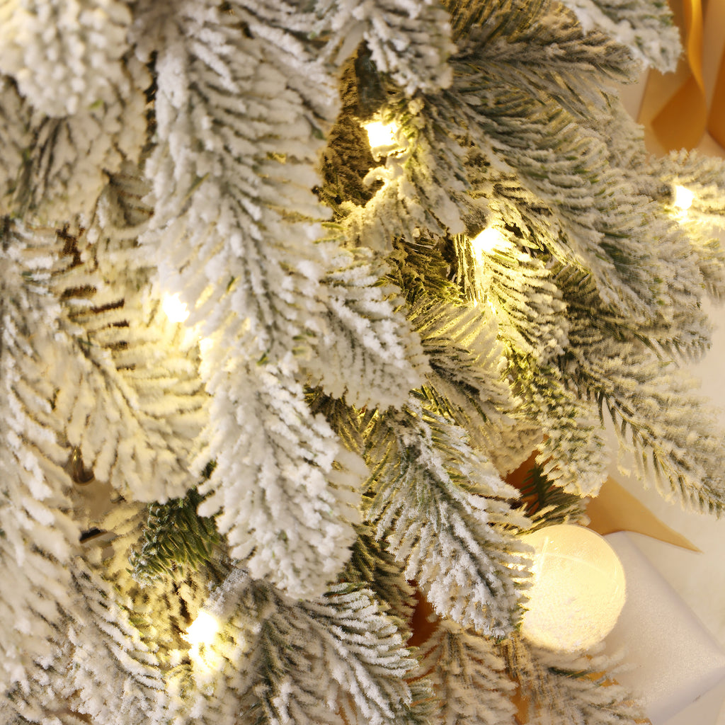 3-Piece Flocked Artificial Tree Set with Lights and Metal Stand