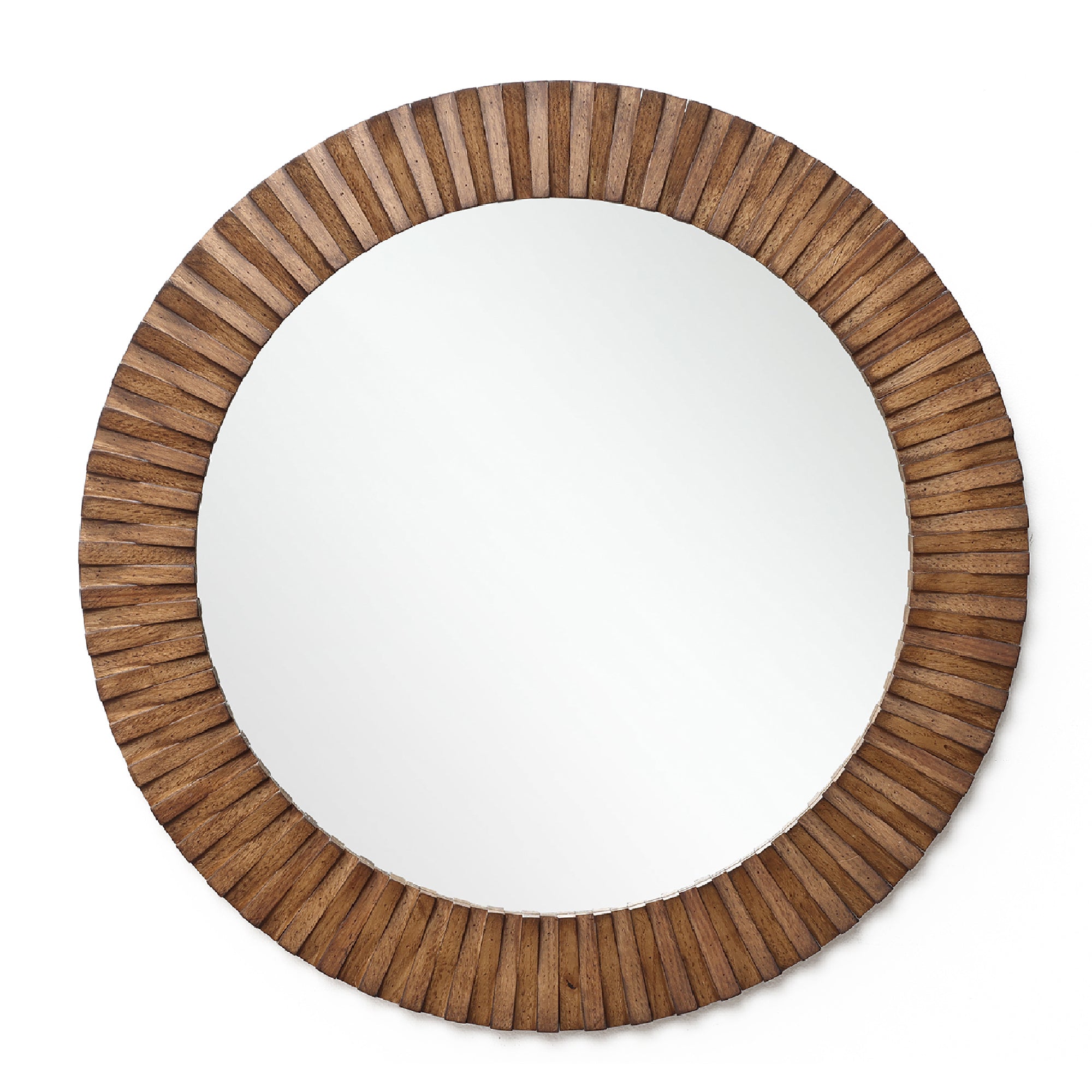 Natural Wood Framed Round Mirror – Rustic American & Nordic Style