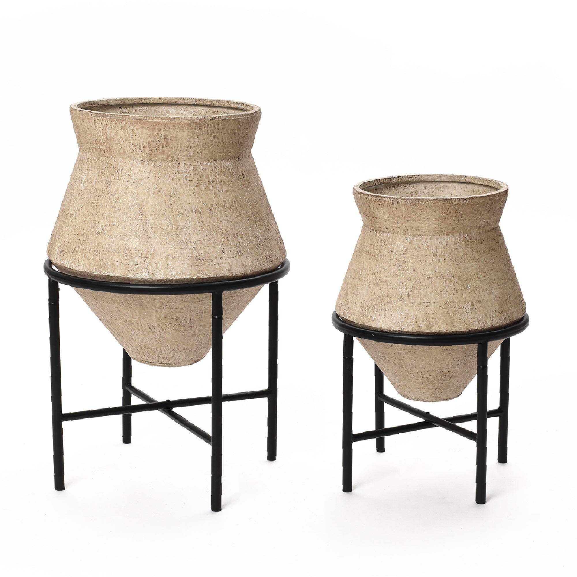 Nordic-Style Iron Plant Stand Set with Ceramic Pots – Modern Minimalist Design