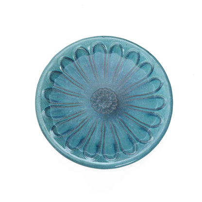 Lotus Ceramic Garden Bird Bath, Blue-Green, 22"
