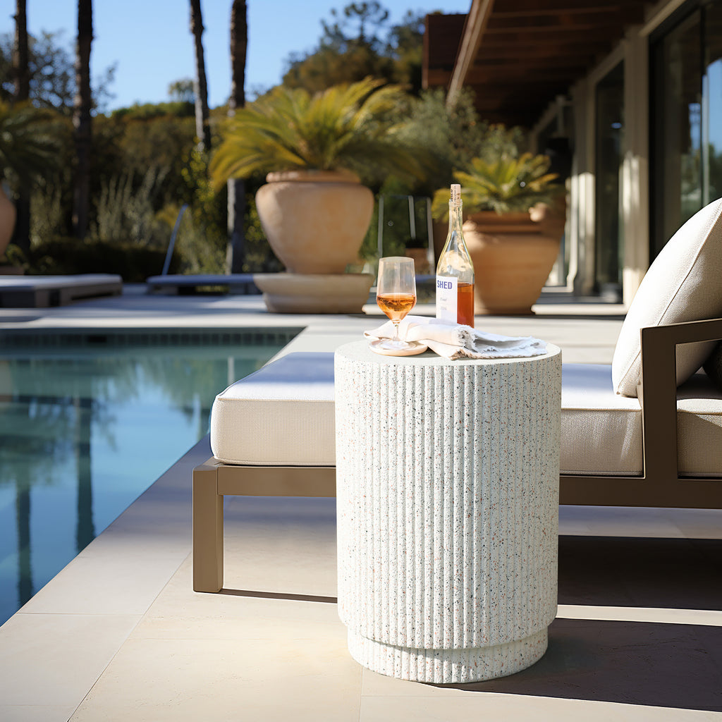 Ivory White Cement Round Outdoor Side Table