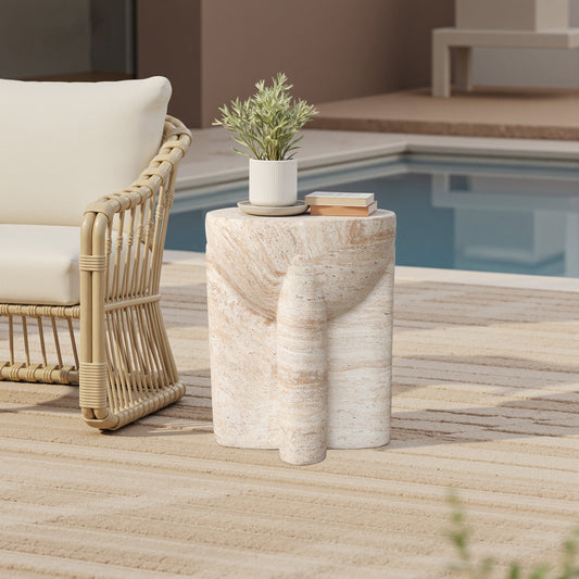 Ebb Pedestal Round MgO Side Table, Marbled Brown-White