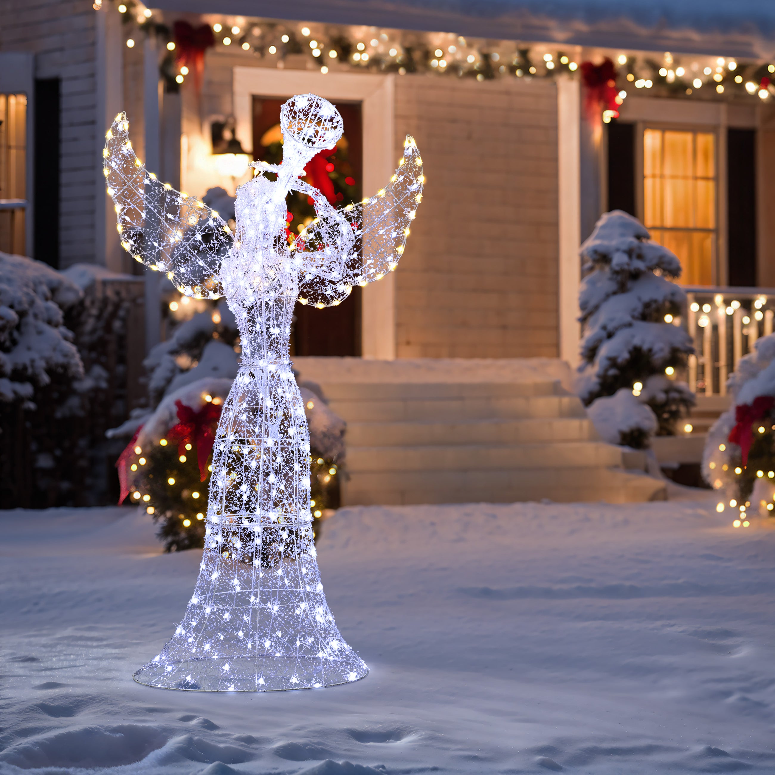 5Ft Angel Playing Trumpet Outdoor Holiday Decoration with Lights