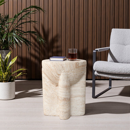 Ebb Pedestal Round MgO Side Table, Marbled Brown-White
