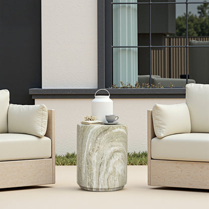 Jasper Round MgO Side Table, Marbled Green-White