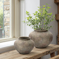 Rustic Ceramic Vase, 12.2" Wide Terracotta Pot with Earthy Gray-Brown Finish