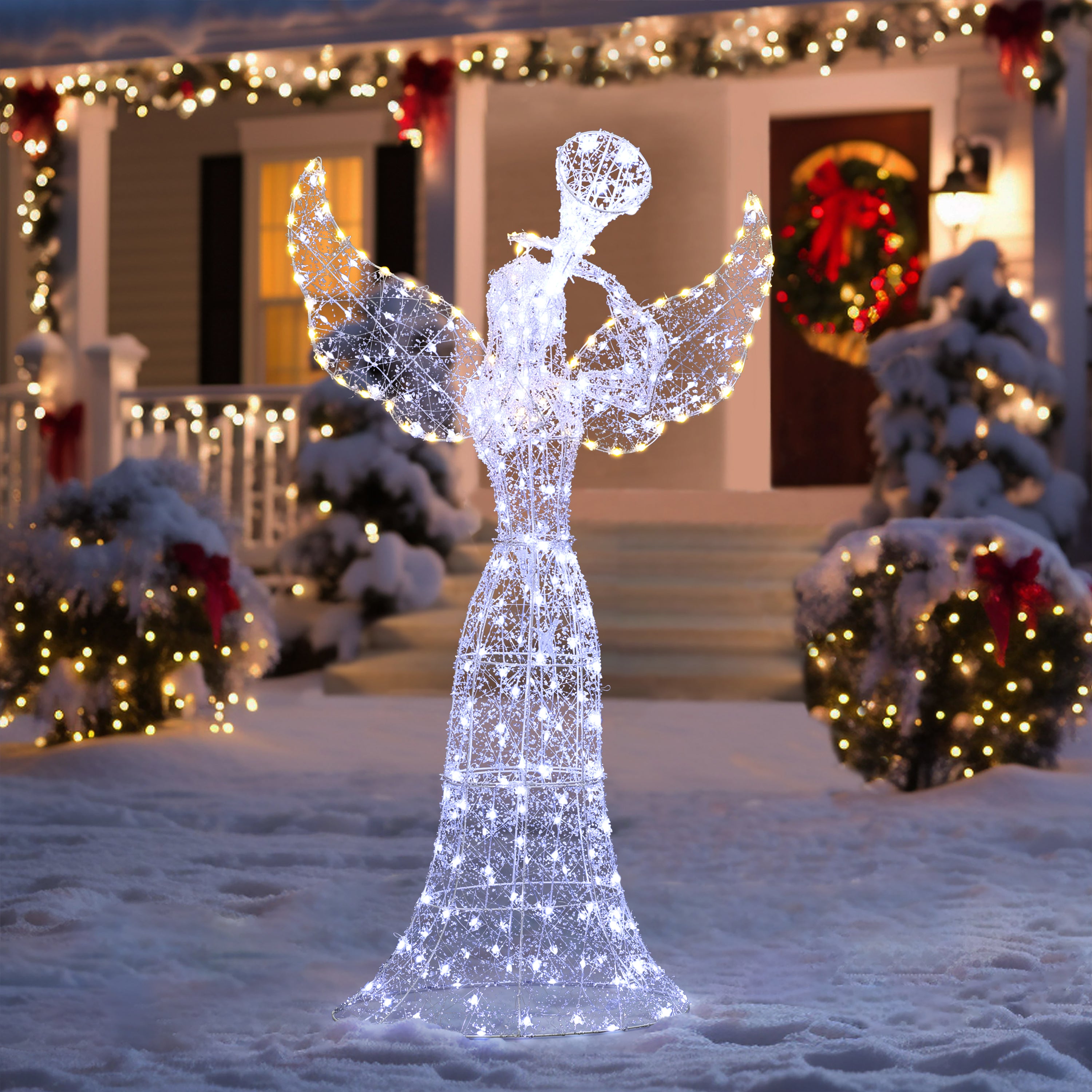 5Ft Angel Playing Trumpet Outdoor Holiday Decoration with Lights