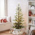 5.5Ft Pre-Lit Green Artificial Fir Christmas Tree with Round Planter Pot