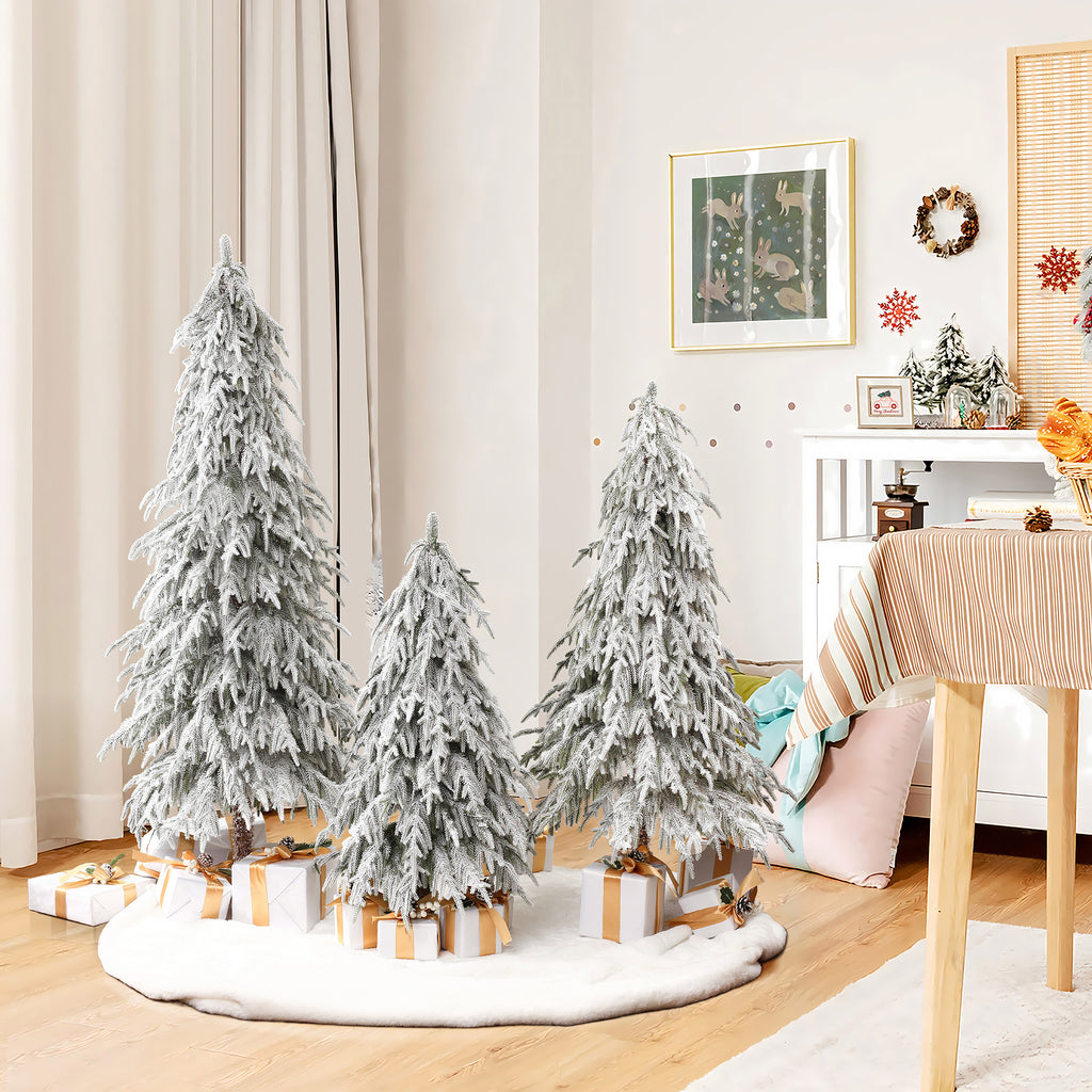 Set of 3 3Ft, 4Ft, and 5Ft Artifical Snow-Flocked Cedar Christmas Trees