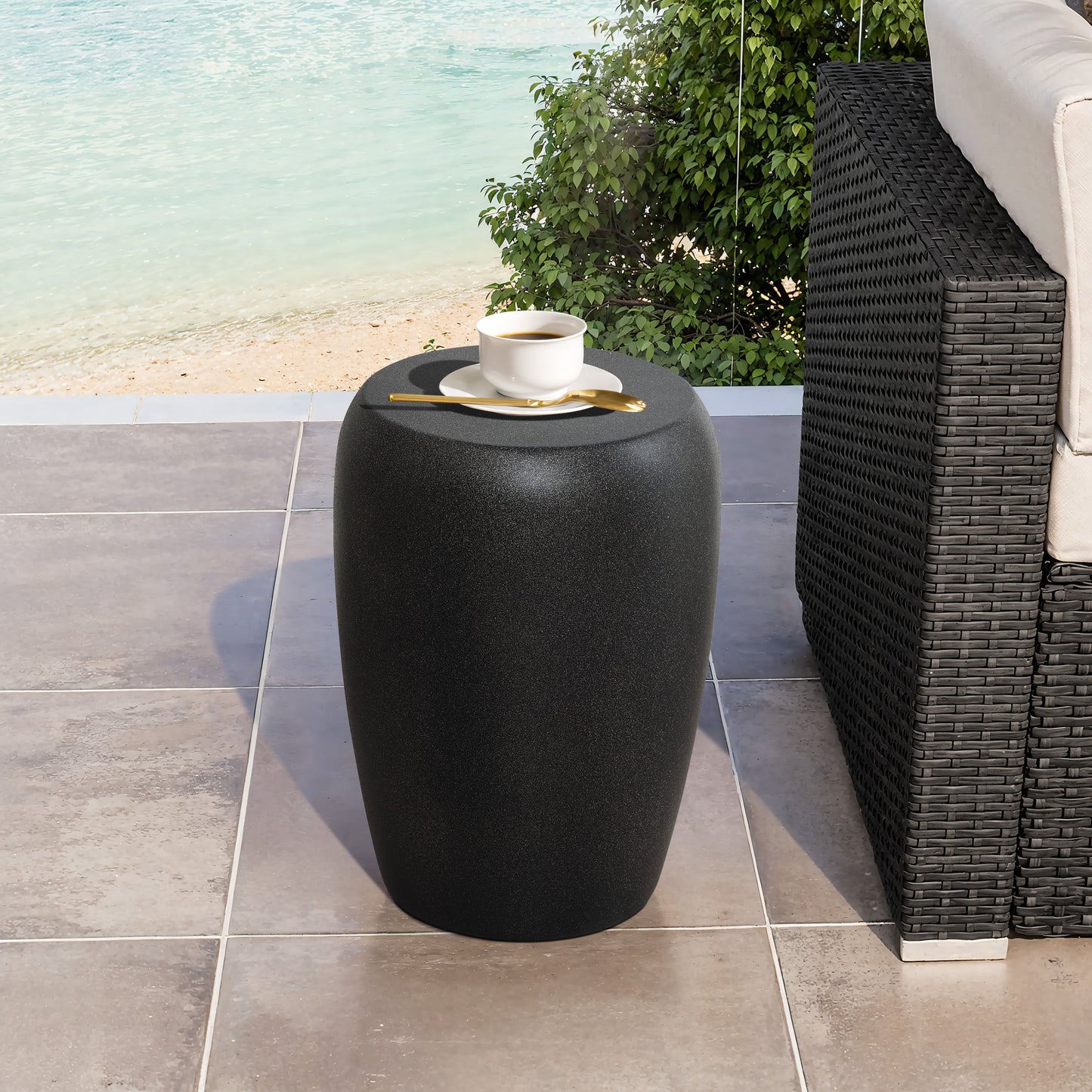 Mod324 Round MgO Accent Side Table, Black & Gold Specks