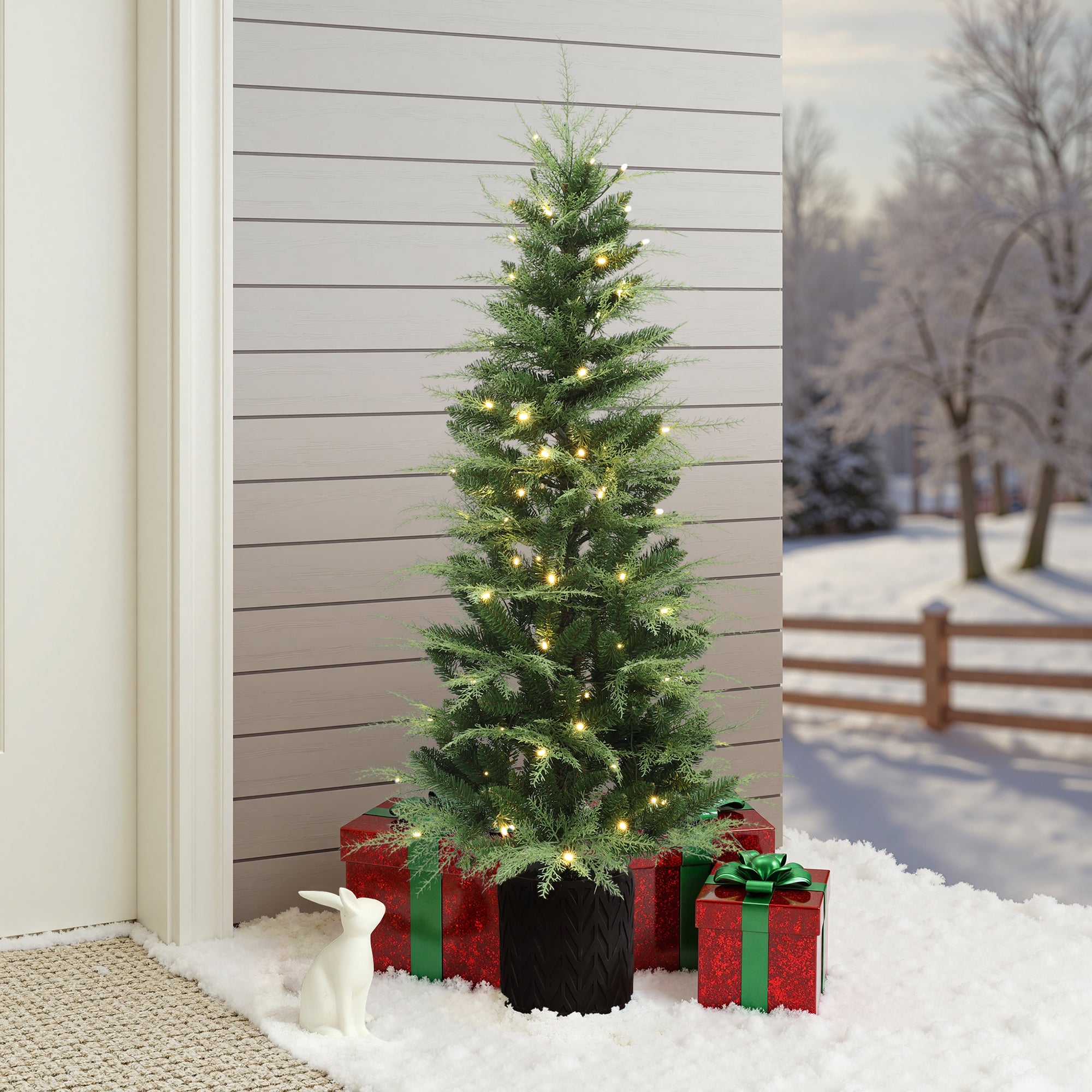 5Ft Pre-Lit Green Artificial Christmas Tree Decoration Potted