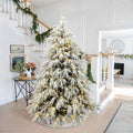 6.5Ft Pre-Lit Mixed Snowy Branches Artificial Christmas Tree with Metal Stand