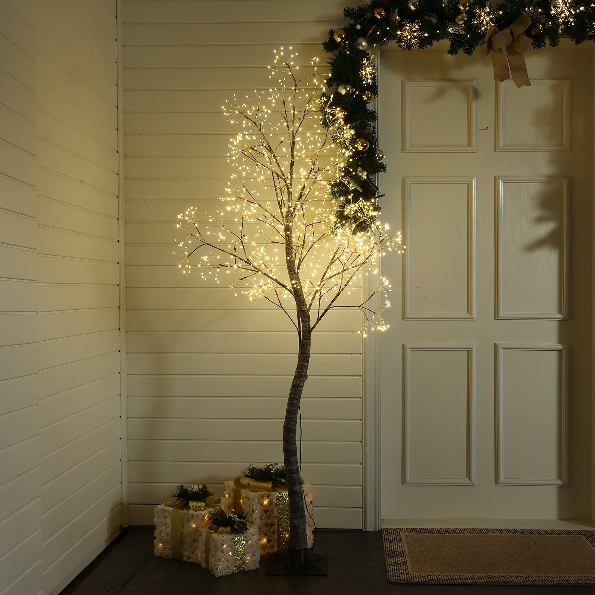 5.9 Pre-Lit Birch Artificial Tree with Realistic Faux Tree Trunk